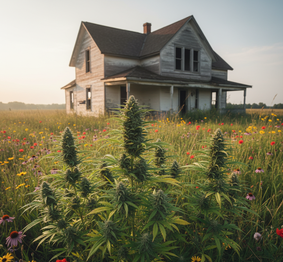 Serene indoor cannabis garden bathed in gentle morning light